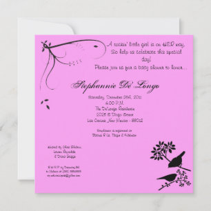 5x5 Pink Bird Baby Shower Invitation