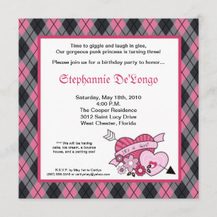 5x5 Punk EMO Rock Argyle Birthday Party Invitation