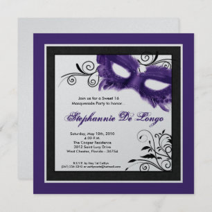 5x5 Purple Masquerade Mask 16 Birthday Invitation