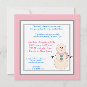 5x5 Rustic Snowman with Pink Scarf Invitation