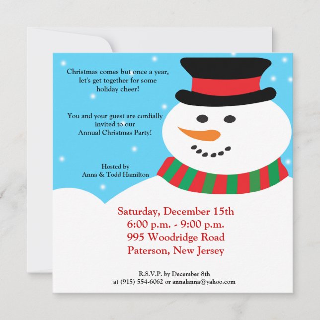 5x5 Snowy Snowman Invitation (Front)