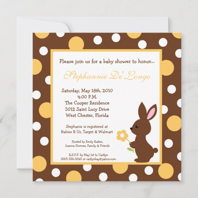5x5 Spring Bunny Rabbit Baby Shower Invitation (Front)