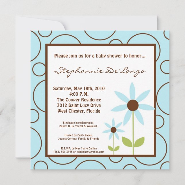 5x5 Spring Time Blue Flower Baby Shower Invitation (Front)