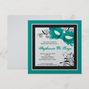 5x5 TEAL Masquerade Mask 16 Birthday Invitation
