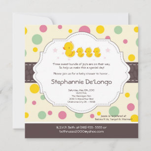 5x5 TRIPLET Gir Rubber Duck Baby Shower Invitation