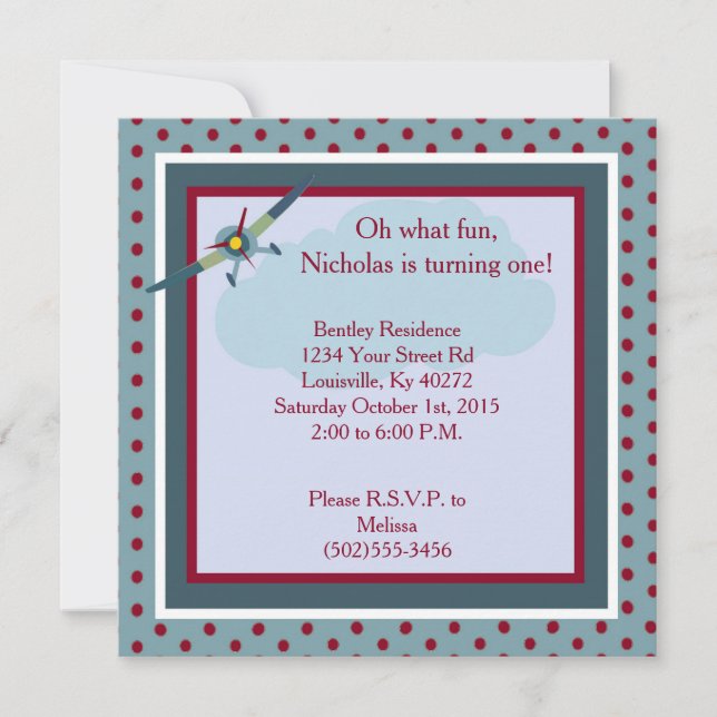 5x5 Wings Aeroplane 1st Birthday Invitation (Front)
