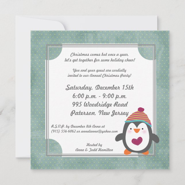 5x5 Winter Penguin Christmas Party Invitation (Front)