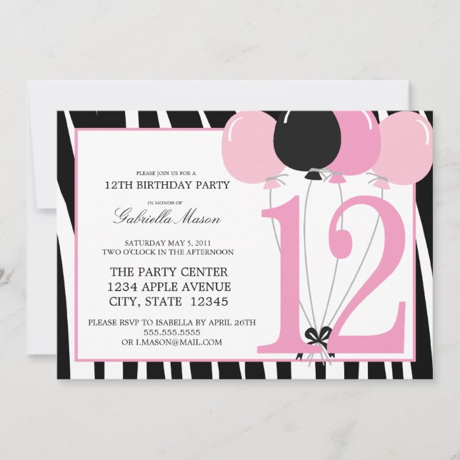 5x7 12th Birthday Party Invite (Front)