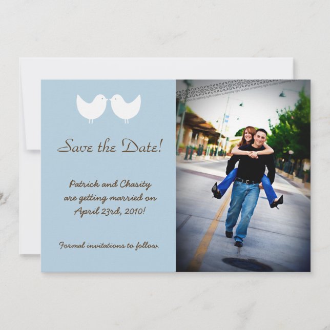 5x7 2 Love Birds Photo Save the Date Announcement (Front)