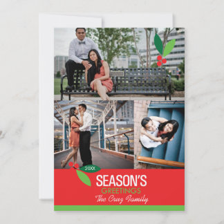 5x7 3 Photo Holly Design Flat Card