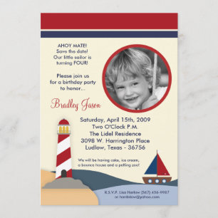5x7 Ahoy Mate Sail Boat Birthday Party Invitation