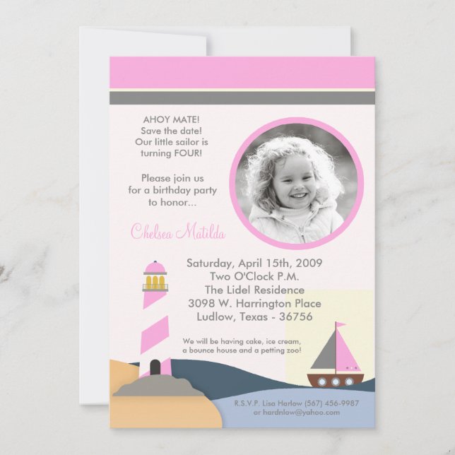 5x7 Ahoy Mate Sail Boat Birthday Party Invitation (Front)