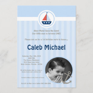 5x7 Ahoy Nautical Sail Boat Birthday Invitation