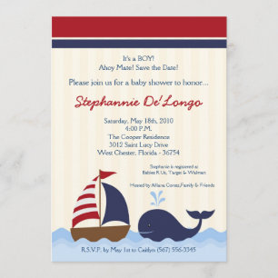 5x7 AhoyNautical Whale Boat Baby Shower Invitation