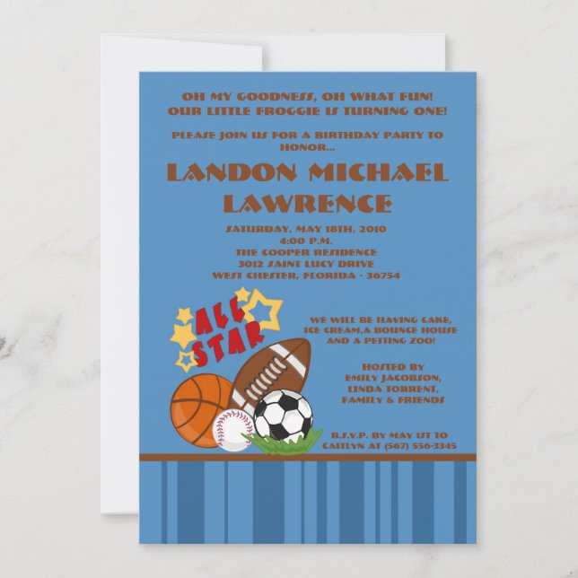 5x7 All Star Blue Birthday Party Invitation (Front)