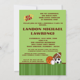 5x7 All Star Green Birthday Party Invitation