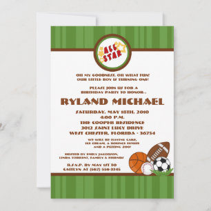5x7 All Star Green Birtyhday Invitation