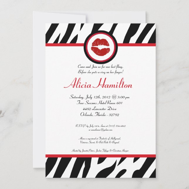 5x7 Animal Print Bachelorette Invitation (Front)