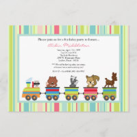 5x7 Animals Train Ride Birthday Party Invitation