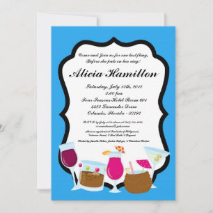 5x7 Aqua Blue Cocktails Bachelorette Invitation