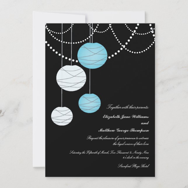 5x7 Aqua Blue Paper Lanterns Wedding Invite (Front)