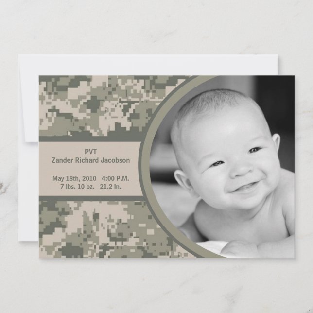 5x7 ARMY ACU Camo Camo Photo Birth Announcement (Front)
