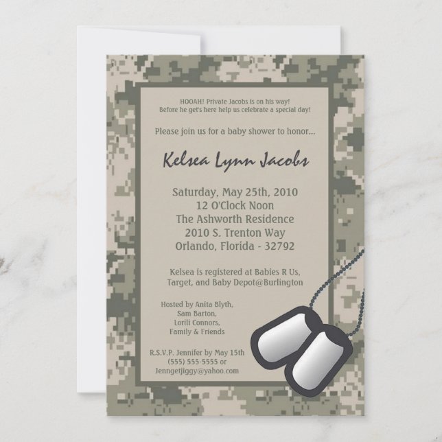 5x7 ARMY Camo ACU Print Baby Shower Invitation (Front)