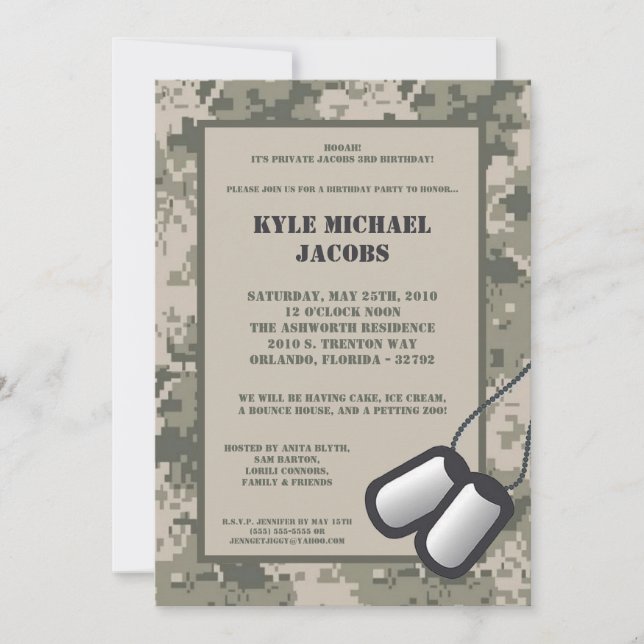 5x7 ARMY Camo ACU Print  Birthday Party Invitation (Front)