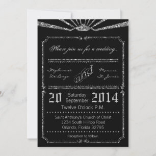 5x7 Art Deco 20's Silver Glitte Wedding Invitation