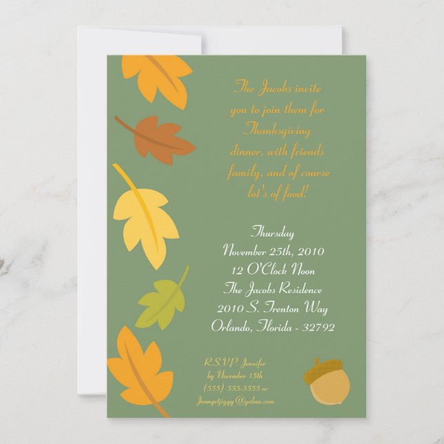 5x7 Autumn Fall Leaves Thanksgiving Invitation (Front)