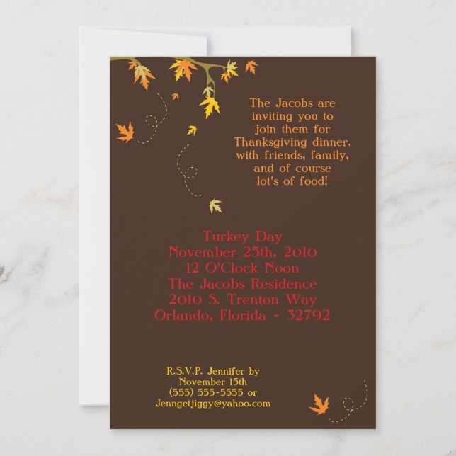 5x7 Autumn Thanksgiving Dinner Party Invitation (Front)