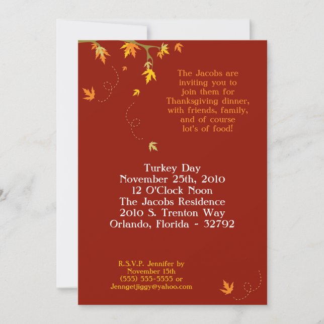 5x7 Autumn Thanksgiving Dinner Party Invitation (Front)