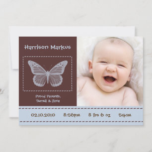 5x7 Baby Boy Butterfly Photo Birth Announcement