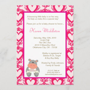 5x7 Baby Hippo Zoo Animal  Baby Shower Invitation