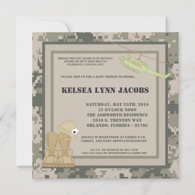5x7 Baby Shower Invitation ARMY Camo ACU Print (Front)