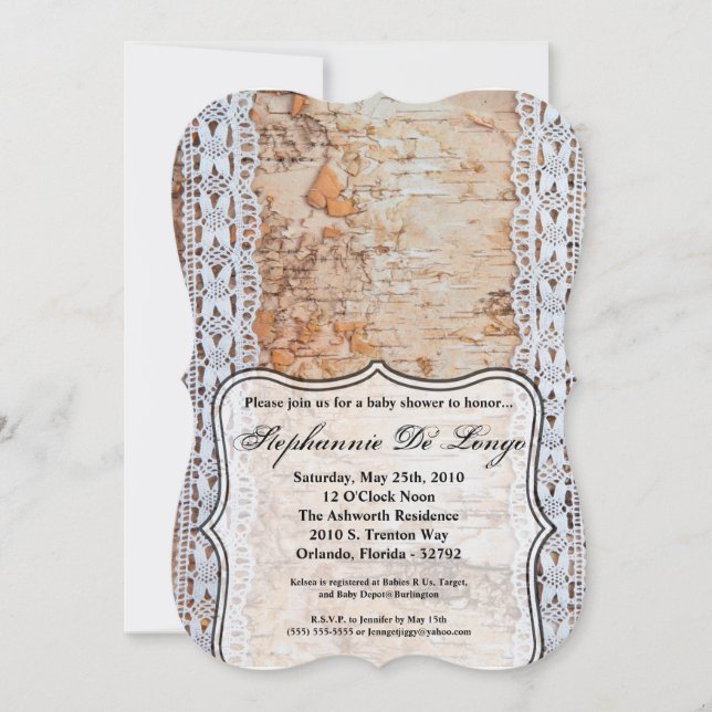 5x7 Baby Shower Invitation Country Barn Wood Lace (Front)