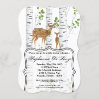 5x7 Baby Shower Invitation Deer Doe Buck Woodland