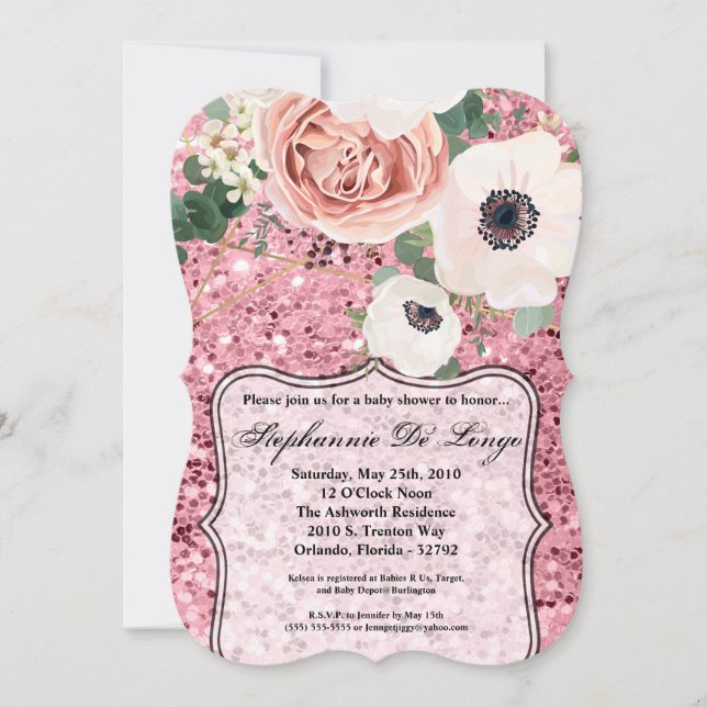 5x7 Baby Shower Invitation Geometric Garden Rose (Front)