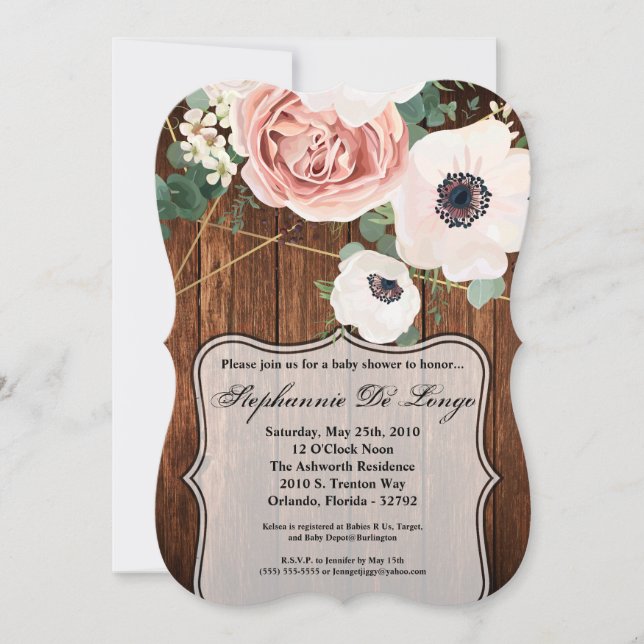 5x7 Baby Shower Invitation Geometric Garden Rose (Front)