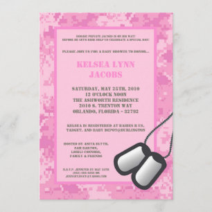 5x7 Baby Shower Invitation Pink ARMY Camo ACU