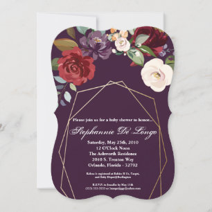 5x7 Baby Shower Invitation Plum Purple Roses Gold