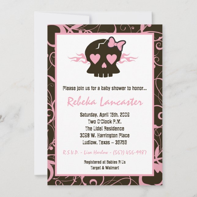 5x7 Baby Shower Invitation - Punk Skull Rock (Front)