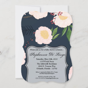 5x7 Baby Shower Invitation White Floral Flowers on
