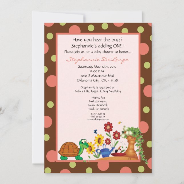5x7 Baby Turtle Spring Time Baby Shower Invitation (Front)