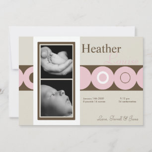 5x7 BabyGirl Retro Circle Photo Birth Announcement