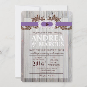 5x7 Barn Wood Diamond Ribbon Wedding Invitation