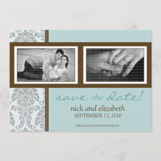 5X7 Baroque Aqua/Brown Two-Photo Save the Date