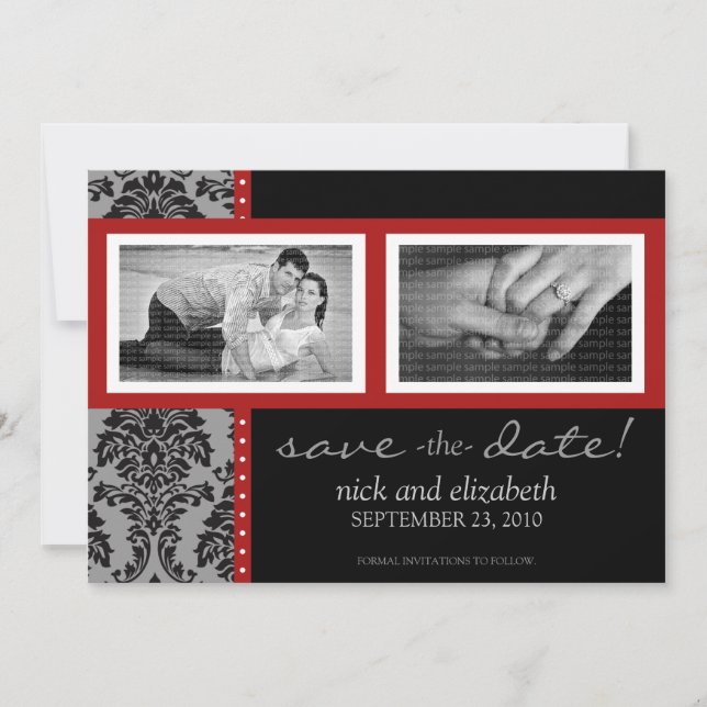 5X7 Baroque Red/Black Two-Photo Save the Date (Front)