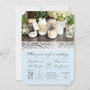 5x7 Beach Sea Ocean Mason Jars Wedding Invitation