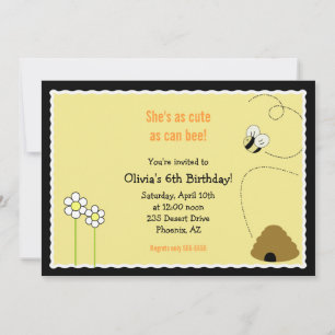 5x7 Bee Happy Birthday Invitation Card